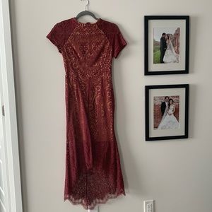 Size small burgundy high low lace dress.